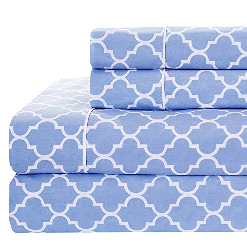 【中古】【未使用・未開封品】Royal Hotel メリディアン ペリウィンクルとホワイトつや消しサテンコットンシーツ 5枚 調節可能なスプリットカリフォルニアキング ベッドシーツ