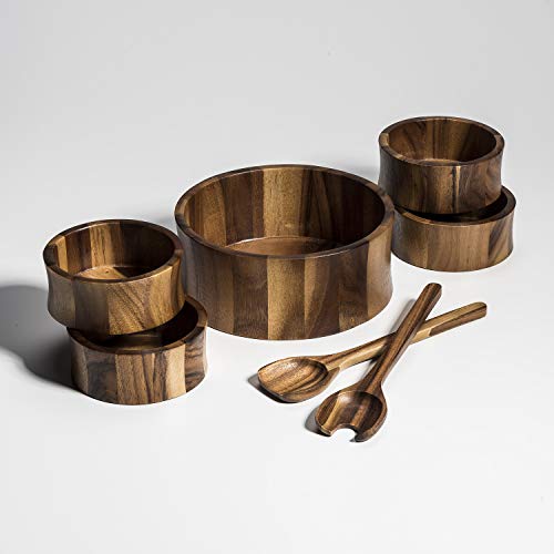 【中古】【未使用・未開封品】Kalmar Home 10インチ アカシアウッド ラージ マリボ サラダボウル 4個付き