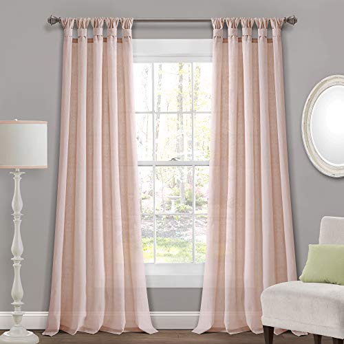 【中古】【未使用 未開封品】Burlap Knotted Tab Top Window Curtain Panels Blush Pair 45X84 Set