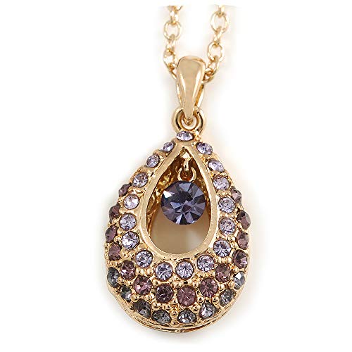 【中古】【未使用・未開封品】Avalaya パープル/ラベンダー/ライラック クリスタル ティアドロップペンダント ゴールドトーンチェーン付き - 長さ40cm / 5cm 延長