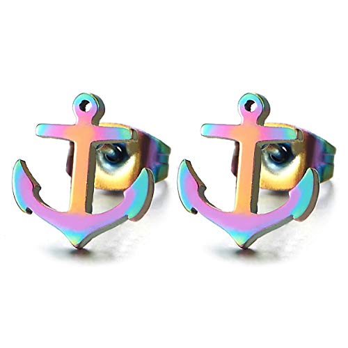 【中古】【未使用・未開封品】2個 ステンレススチール レインボー マリン アンカー スタッド イヤリン..