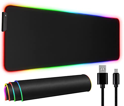 【中古】【未使用・未開封品】特大マウスパッド RGBソフトゲーミングマウスパッド 大型特大発光LED拡張マウスパッド ノンスリップゴムベース コンピュータキーボ...
