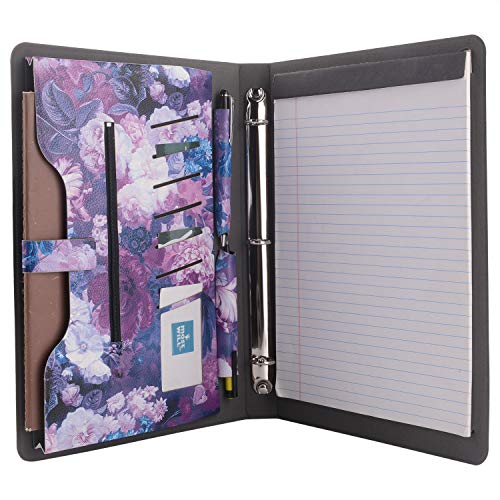 【中古】【未使用・未開封品】3リング バインダー ポートフォリオケース 花柄 PUレザー バインダー パッドフォリオ ビジネスプランナー オーガナイザー メモ帳ホルダー付き 9.