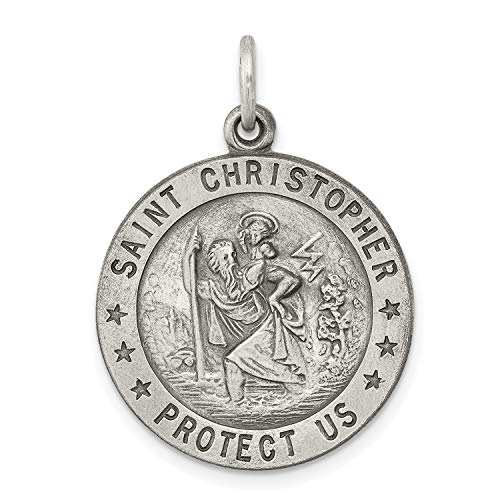 ラウンド 聖クリストファー Protect Us Words On ニッケル サイズチャーム 925スターリングシルバー 30x22mm