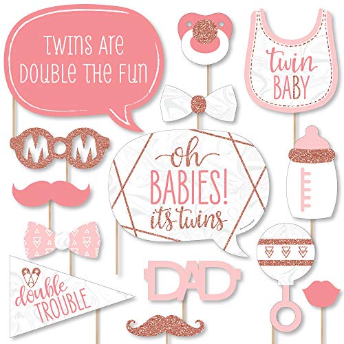【中古】【未使用・未開封品】Big Dot of Happiness It's Twin Girls - ピンクとローズゴールド 双子 ベビーシャワー 写真ブース小道具キット - 20個