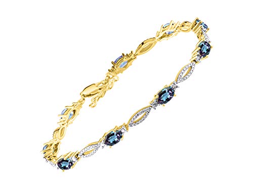 Moonstone - 【中古】【未使用・未開封品】RYLOS 美しいテニスブレスレット 楕円形の宝石と本物の輝くダイヤモンド 14Kイエローゴールドメッキ シルバー .925-6X4MM カラーストーン