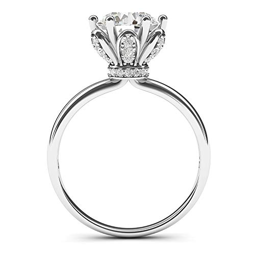 【中古】【未使用・未開封品】14Kホワイトゴールド ロマンチック フラワースタイル 6プロングセット 2.0カラット 模造ダイヤモンド 婚約指輪