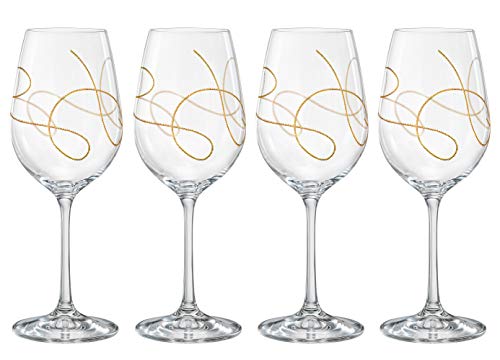 Barski ワイン ゴブレット グラス クリスタルガラス 4個セット ゴールドストリングデザイン ヨーロッパ製 16オンス