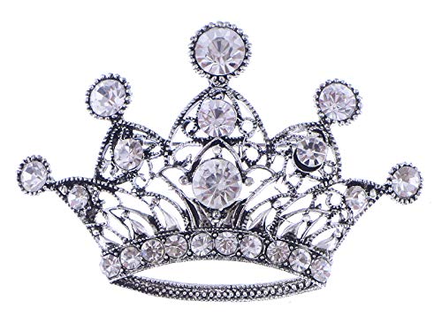 【中古】【未使用・未開封品】Alilang シルバートーンシャインピンククリスタルラインストーン プリンセス クイーン クラウン ブローチ ピン ペンダント, 金属 ジェムストーン