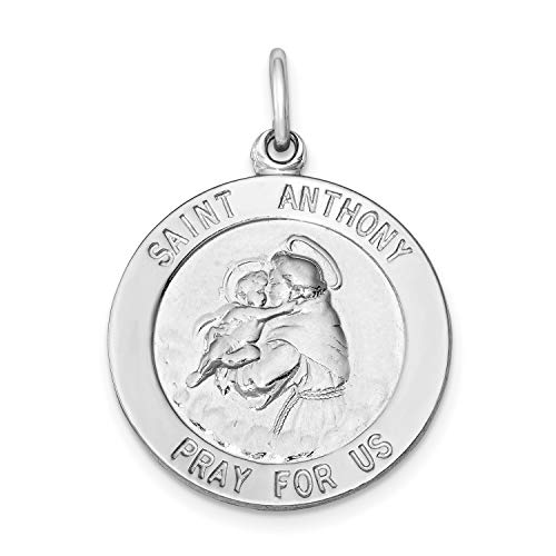 Saint Anthony Pray For Usの言葉を丸型ニッケルサイズチャーム 光沢仕上げ 925スターリングシルバー30x21mm