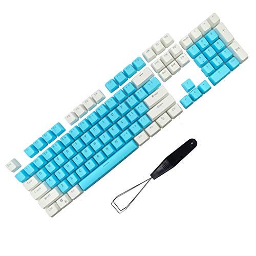 yÁzygpEJizPBT Backlit Keycaps 104 Keys Cherry Mx Blue Switches Key Caps with Keycaps Puller for DIY Mechanical Keyboard (White Blue) [sAi]