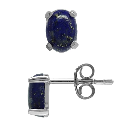 【中古】【未使用・未開封品】天然楕円形 7x5mm ラピスラズリ 925スターリングシルバー スタッドピアス(4.0)