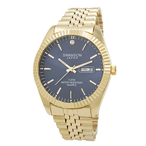 【中古】【未使用・未開封品】メンズ 大きなゴールド調 曜日/日付表示 文字盤 トラベルケース付き ネイビーブルー【メーカー名】【メーカー型番】【ブランド名】Swanson Japan 腕時計, 服＆ファッション小物 【商品説明】メンズ 大き...