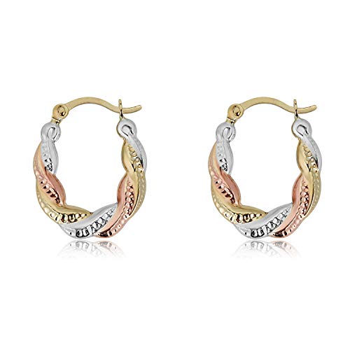 【中古】【未使用・未開封品】AVORA 10K ゴールド ツイスト 3トーン フープピアス