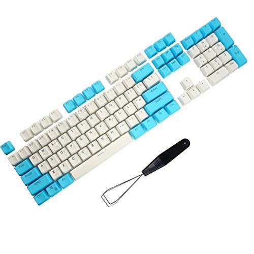 【中古】【未使用 未開封品】PBT Backlit Keycaps 104 Keys Cherry Mx Blue Switches Key Caps with Keycaps Puller for DIY Mechanical Keyboard (Blue White) 並行輸入品