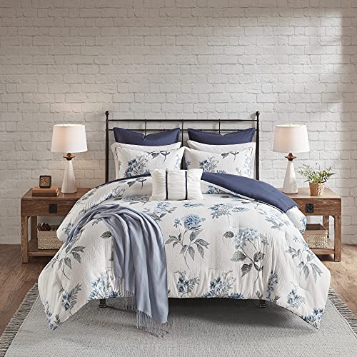 【中古】【未使用 未開封品】Madison Park Zennia 7 Piece Printed Seersucker Comforter Set with Throw Blanket Full/Queen