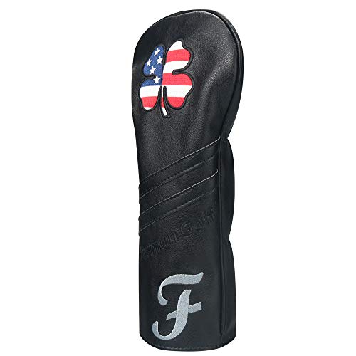【中古】【未使用?未開封品】Craftsman Golf USA アメリカ國旗クローバー レザー ブラック ドライバー フェアウェイ ウッド レスキュー ハイブリッドカバー ヘッドカバー (F