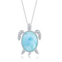 【中古】【未使用・未開封品】Beaux Bijoux 航海亀 カリブ海 天然ラリマー宝石 スターリングシルバーペンダント 18インチ ネックレスジュエリー レディース ティーン用, 金属,