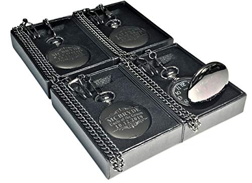 【中古】【未使用・未開封品】カスタム刻印ポケットウォッチ 4個 - 彼または彼女へのギフトセット - 新郎付き添い人 パーソナライズウォッチ チェーンとボックス...