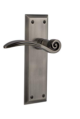 Nostalgic Warehouse 764787 New York Plate Non-Handed Swan Lever Privacy, Backset Size: 2.75", Antique Pewter