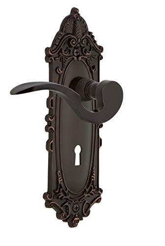 Nostalgic Warehouse 763351 Victorian Plate with Keyhole Non-Handed Manor Lever Privacy, Backset Size: 2.375", Timeless Bronze