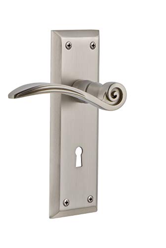 Nostalgic Warehouse 764175 New York Plate with Keyhole Non-Handed Swan Lever Passage, Backset Size: 2.75", Satin Nickel