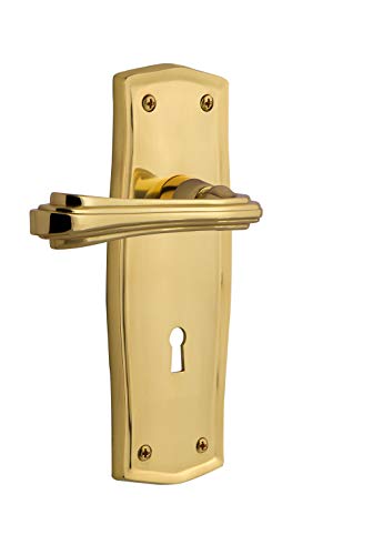 Nostalgic Warehouse 766949 Prairie Plate with Keyhole Non-Handed Fleur Lever Privacy, Backset Size: 2.375", Polished Brass