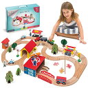 【中古】【未使用・未開封品】Kipipol 列車セット - 木製列車トラック&電車 子供 幼児 男の子 女の子 3歳 4歳 5歳 - プレミアム木製組み立て玩具 - トーマス ブリオ イカ メリ
