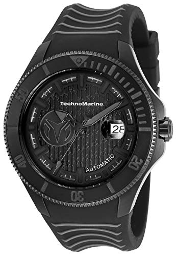 【中古】【未使用・未開封品】TechnoMarine メンズ クルーズシャーク ステンレススチール 自動巻き腕時計 シリコンストラップ付き ブラック 28 (モデル:TM-118018), ブラック,