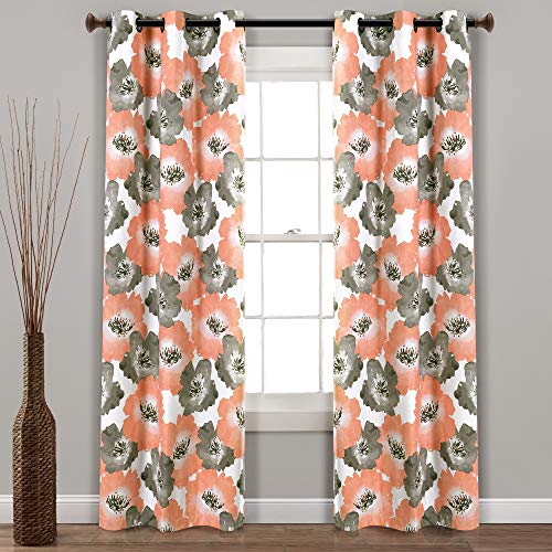 【中古】【未使用 未開封品】Julie Floral Insulated Grommet Blackout Window Curtain Panels Coral/Gray 38X95 Set