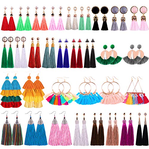 【中古】【未使用・未開封品】Duufin タッセルイヤリング 32ペア カラフル ボヘミアンタッセルイヤリング ロングレイヤードダングルイヤリング タッセルドロップフープ フリン
