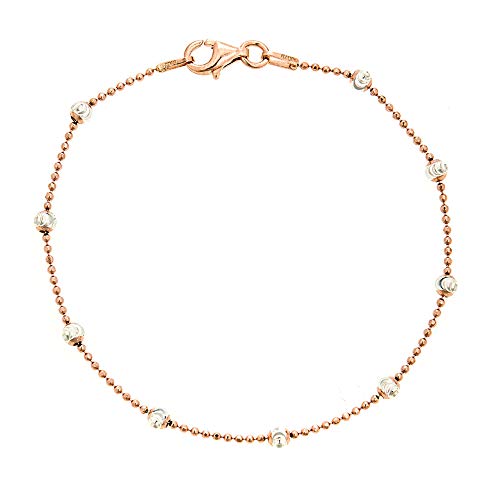 【中古】【未使用・未開封品】スターリングシルバー 2トーン ローズとホワイト マルチカラー ムーンカット ステーションビーズ イタリアンブレスレット 7インチ