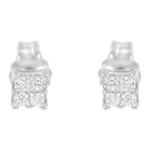 【中古】【未使用・未開封品】スターリングシルバー プリンセスカット 合成ダイヤモンド スタッドピア..