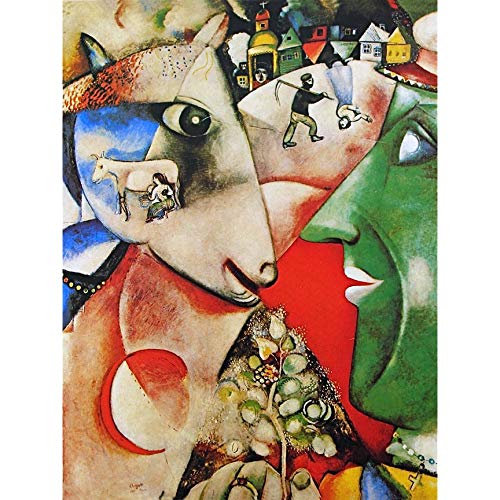 Buyartforless Village by Marc Chagall 16x12 アートペインティング 複製キャンバス、レッド