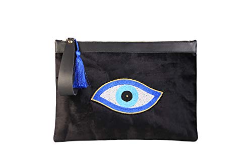 【中古】【未使用・未開封品】KarensLine ハンドメイド イーブルアイ 刺繍 ブラック ベルベット クラッ..