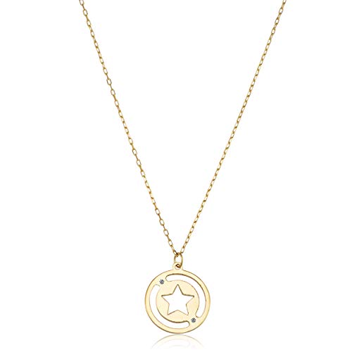 【中古】【未使用・未開封品】KoolJewelry 14Kイエローゴールド キュービックジルコニア カットアウト スターディスク チョーカーネックレス (14インチまたは15インチに調整可
