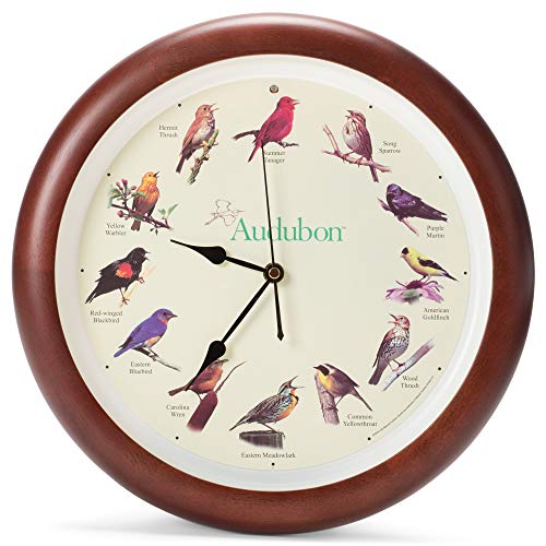 【中古】【未使用・未開封品】Mark Feldstein Audubon シングバード壁掛け時計、チェリー仕上げ木製フレーム 13インチ