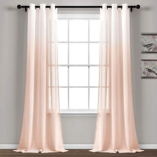 【中古】【未使用 未開封品】Ombre Stripe Grommet Sheer Window Curtain Panels Blush 38X84 Set