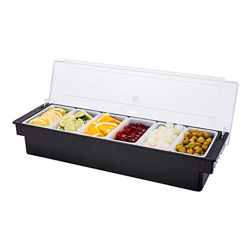 Restaurant ware Bar Lux 19.6 x 6.25 x 3.7インチ 調味料キャディ 丈夫なバーキャディ - 6コンパートメント 内蔵蓋 ブラック プラスチック 調味