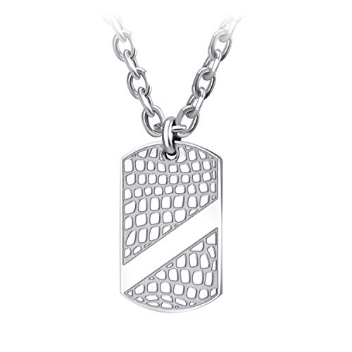 【中古】【未使用・未開封品】555Jewelry 4mmチェーン ステンレススチール パターン付きドッグタグネックレスペンダント メンズ シルバー