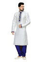 【中古】【未使用・未開封品】Saris and Things ホワイトアート シルク&ジャカード 既製品 エスニック インディアン クルタ パジャマ メンズ US サイズ: 42 カラー: ホワイト