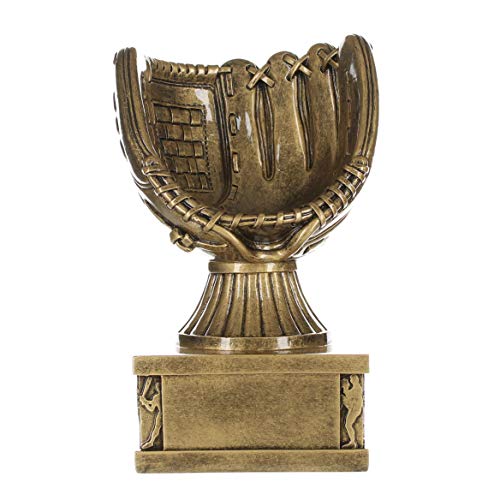 【中古】【未使用・未開封品】野球グローブ アクションペデスタルトロフィー ゴールド 野球賞 高さ6.5インチ 刻印プレート