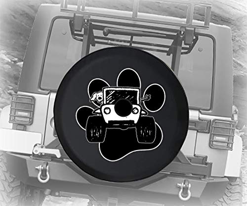 【中古】【未使用 未開封品】Driving with Dog 4x4 オフロード車 足跡プリント 荒い地形アドベンチャー 動物愛好家 JL スペアタイヤカバー バックアップカメラ穴付き ブラッ