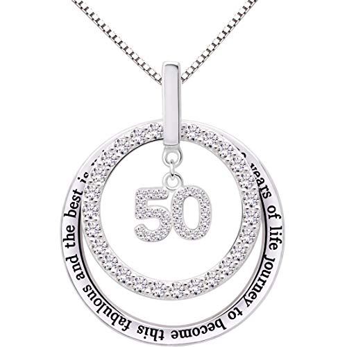 【中古】【未使用・未開封品】ALOV Jewelry スターリングシルバー 50歳の誕生日 50年の人生の旅を この素晴らしく最高なのにベストはまだやって来る キュービックジルコニア