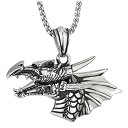 【中古】【未使用・未開封品】COOLSTEELANDBEYOND メンズ スチール ヴィンテージ 翼竜 ドラゴン ヘッド ホーン 牙 ペンダント ネックレス 30インチ ウィートチェーン付き