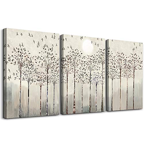 【中古】【未使用・未開封品】木と鳥 抽象画 絵画 キャンバス プリント 壁アート 寝室 バスルーム 壁装飾 オフィス アートワーク 写真 壁装飾 リビングルーム用 3ピース 日の