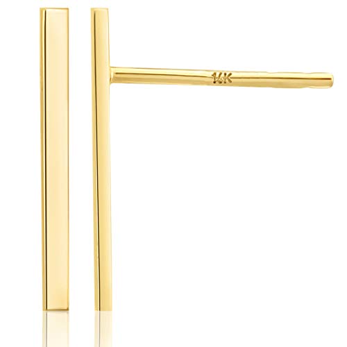 【中古】【未使用・未開封品】14K イエローゴールド エクストラロング トール 光沢 ドロップ バー スタッド イヤリング 長さ1.2インチ