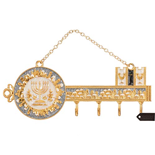 【中古】【未使用・未開封品】Matashi 手描き グレーとアイボリー エナメルメノラーとエルサレムの都市景観デザイン 装飾壁掛けフック ..