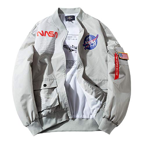 【中古】【未使用・未開封品】CORIRESHA メンズ Apollo NASA パッチ スリムフィット ボンバージャケット ウィンドブレーカー US サイズ: Large カラー: グレイ
