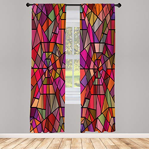 【中古】【未使用・未開封品】Ambesonne 抽象的なウィンドウカーテン モザイクスタイル ステンドグラス..